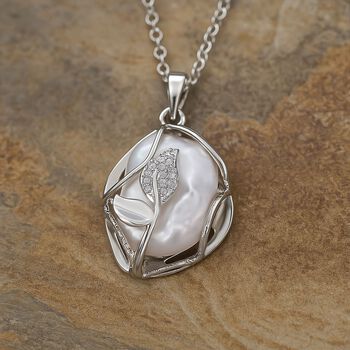 Wei&szlig;er S&uuml;&szlig;wasserperle und Zirkonia Anh&auml;nger mit 50+5cm Kette