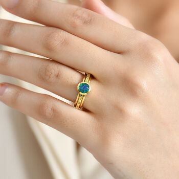 D'Joy Pfau Quarz Triplette Ring 925 Silber 750 Gelb Vergoldet (Gr&ouml;&szlig;e 21.00) ca. 0,95 ct