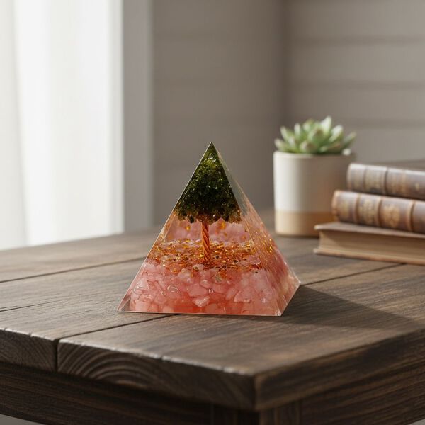 LIVMORE Kristall Pyramide Dekoration aus Kristall und Resin, 6cm, Rosa image number 2