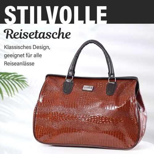 PASSAGE Weekender Reisetasche mit Korkodilprägung, Braun image number 1