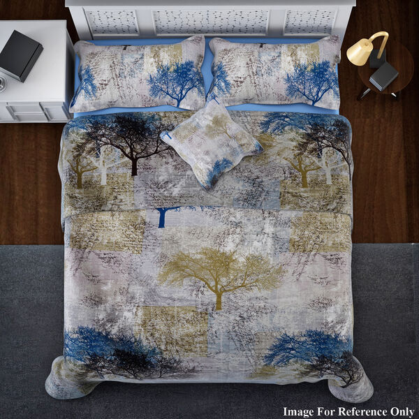 3er-Set Bettbezug und Kissenbezug, Baummuster, Grau und Mehrfarbig image number 2