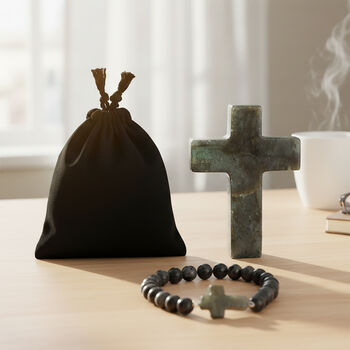 "Livmore  Set of 2 Labrodorite Gemstone Cross  With Bracelet With Cross Charm Size - 3 Inch  Weight - 46 Gm Color- Sky Blue"