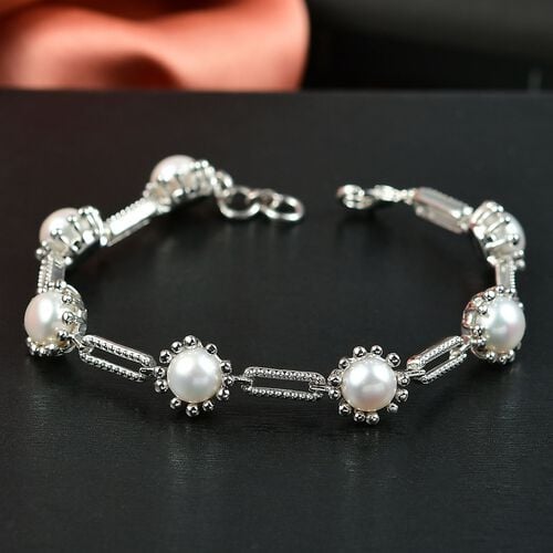 Süßwasser Perle (7.5-8 mm)Armband ca. 19 cm Messing image number 1