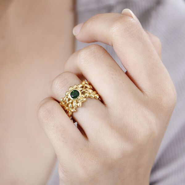 Natürlicher Chromdiopsid Ring 925 Silber Gelbgold Vermeil (Größe 18.00) ca. 0,54 ct image number 3