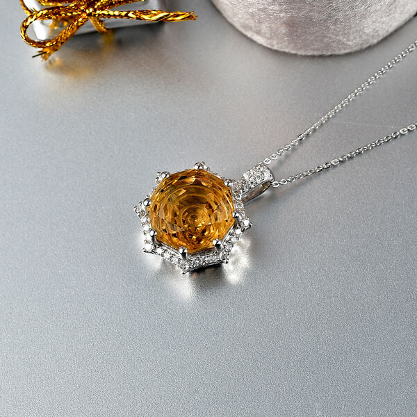 D'Joy Citrin und Moissanit Anh&auml;nger mit 50cm Kette - 12,96 ct. image number 1