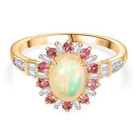 AA Natürlicher, äthiopischer Welo Opal, Rosa Turmalin Ring 925 Silber 750 Gelbgold Vermeil (Größe 18.00) ca. 1,95 ct