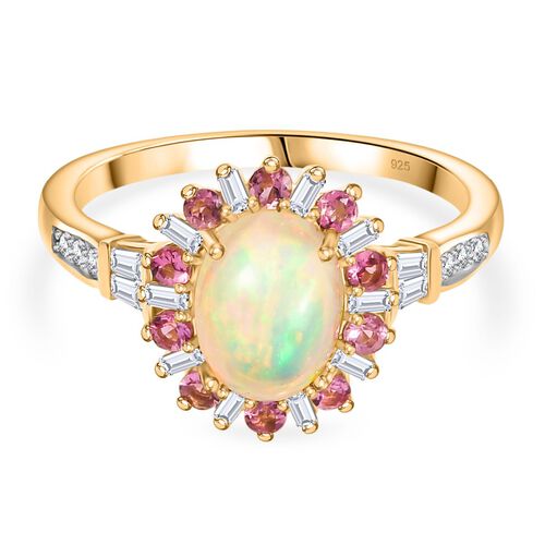 AA Natürlicher, äthiopischer Welo Opal, Rosa Turmalin Ring 925 Silber 750 Gelbgold Vermeil (Größe 18.00) ca. 1,95 ct image number 0