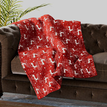 1-lagige Flanell bedruckte Decke, Rentier Muster, Gr&ouml;&szlig;e 150x200 cm, Rot