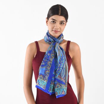 100% Seidenschal, bedruckt mit Paisleymuster, 50x160cm, Blau