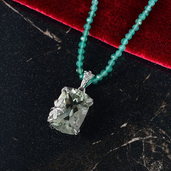 Prasiolith, Verde Onyx Anhänger mit Kette, 925 Silber rhodiniert ca. 90.00 ct image number 2