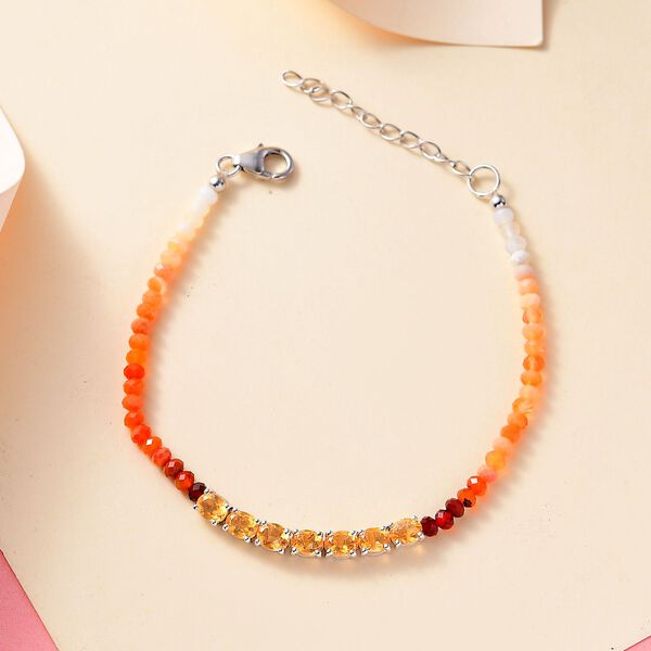 Feuer opal Armband ca. 18 cm + 3.5 cm Extender 925 Silber platiniert ca. 7.64 ct image number 2