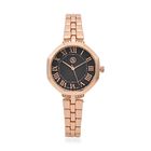 Strada - Kristall Uhr, japanisches Uhrwerk, Edelstahl in Ros&eacute;farbe, schwarz