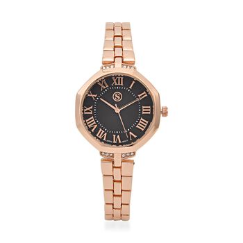 Strada - Kristall Uhr, japanisches Uhrwerk, Edelstahl in Ros&eacute;farbe, schwarz