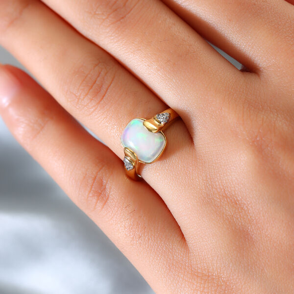 Natürlicher, äthiopischer Opal und Zirkon-Ring, 925 Silber Gelbgold Vermeil  ca. 1,94 ct image number 3