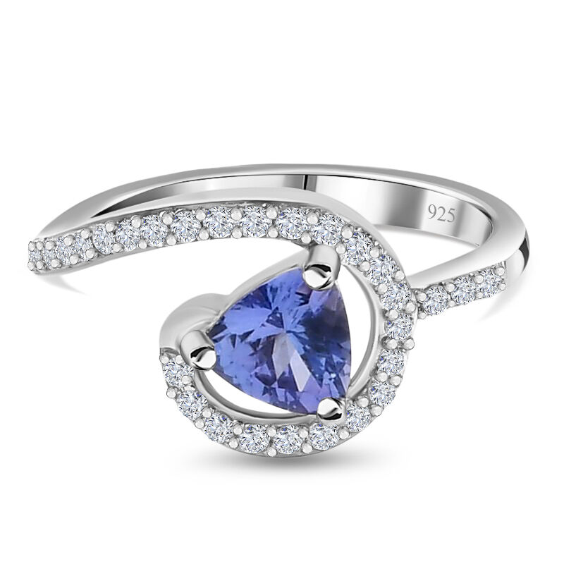 Tansanit und Zirkon Halo Ring 925 Silber Platin-Überzug image number 0