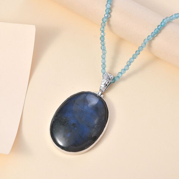 AAA Labradorit und Apatit Anhänger mit 45cm Kette - 110 ct. image number 2