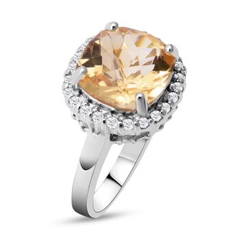 Citrin und wei&szlig;er Zirkon-Ring, 925 Silber platiniert (Gr&ouml;&szlig;e 16.00) ca. 3,91 ct