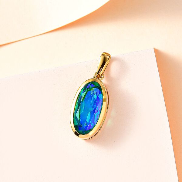 Pfau Quarz Triplette Anh&auml;nger 925 Silber 750 Gelbgold Vermeil ca. 5.12 ct image number 2