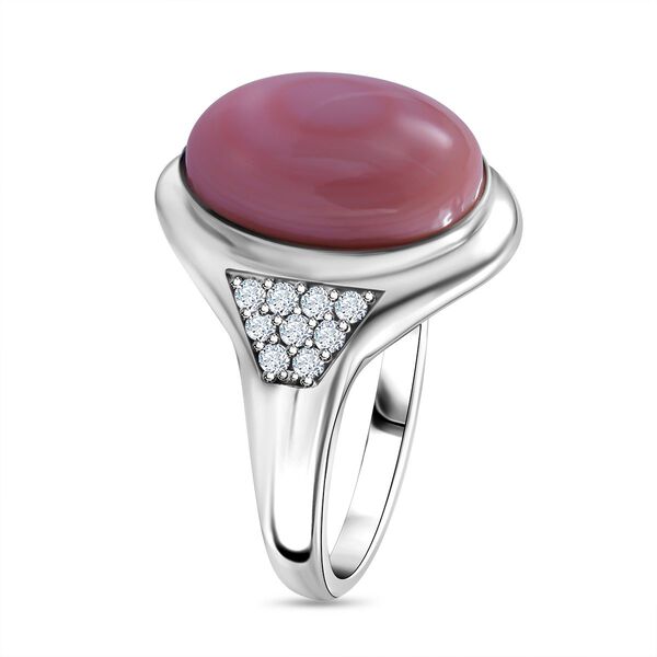 AA Nat&uuml;rlicher Rosa K&ouml;nigsmuschel Perle, Wei&szlig;er Zirkon Ring 925 Silber rhodiniert (Gr&ouml;&szlig;e 17.00) image number 2