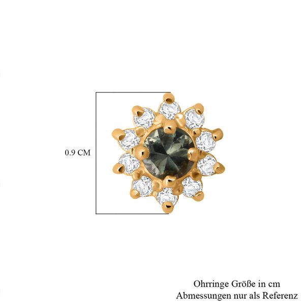 D'Joy AA Grüner Saphir, Weißer Zirkon Ohrringe 925 Silber vergoldet ca. 1,30 ct. image number 5