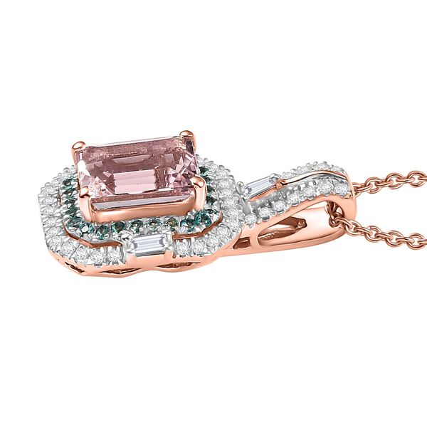 LUXORO zertifiziert und geprüft AAA Rosa Morganit, Paraiba Turmalin und Diamant Anhänger mit 45cm Kette in 585 Roségold - 1,78 ct. image number 3