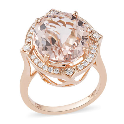 ILIANA AAA Marropino Morganit und Diamant-Ring, zertifiziert und geprüft SI G-H, 750 Roségold  ca. 7,00 ct