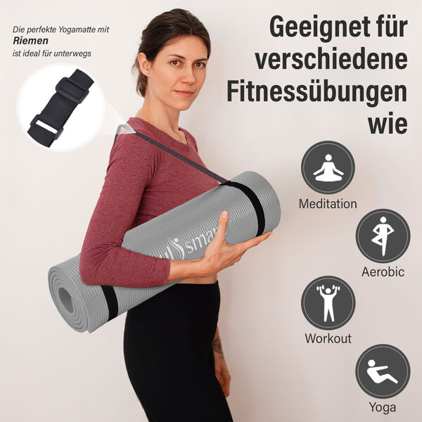 SOUL SMART - NBR Yoga Matte mit Riemen, Grau image number 3