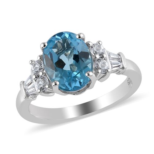 Blautopas Ring 925 Silber Platin-Überzug image number 0
