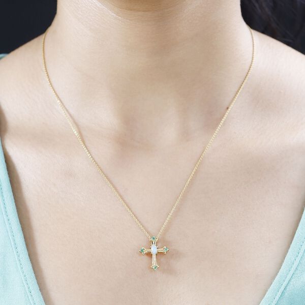 AA Natürlicher, äthiopischer Welo Opal und Smaragd Kreuz-Anhänger, ca. 0,24 ct. image number 4
