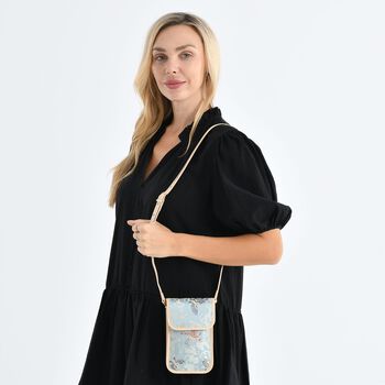 LA MAREY Brokat Handy Umh&auml;ngetasche aus Seide und Echtleder, 12x19x3cm, Hellblau