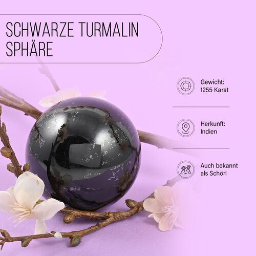 Schwarze Turmalin Sphäre, Handschmeicher - Medium - ca. 1255 cts. image number 1
