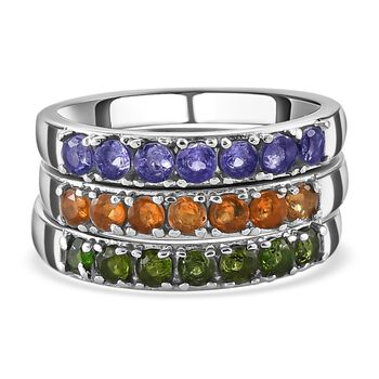 Nat&uuml;rliches Chromdiopsid, Tansanit und Feueropal Ring-Set, Edelstahl ca. 1.45 ct