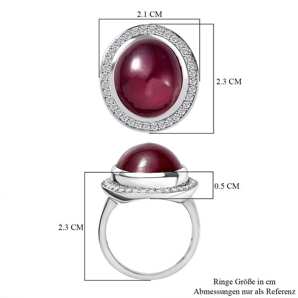 AAA Afrikanischer Rubin (Fissure gefüllt) und weißer Zirkon Ring, 925 Silber platiniert (Größe 20.00) ca. 22.90 ct image number 7
