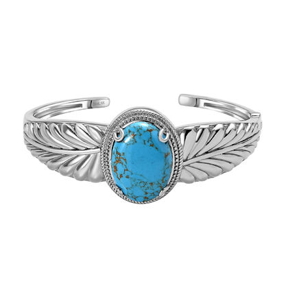 Blaues T&uuml;rkis Armreif, ca. 19 cm, Edelstahl, ca. 20.11 ct