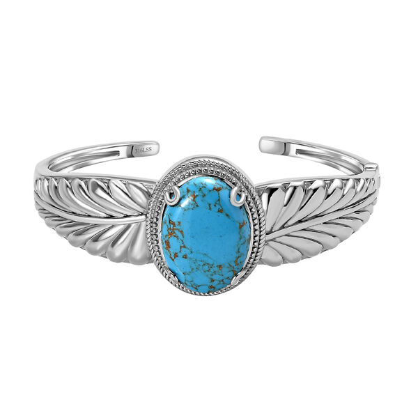 Blaues T&uuml;rkis Armreif, ca. 19 cm, Edelstahl, ca. 20.11 ct