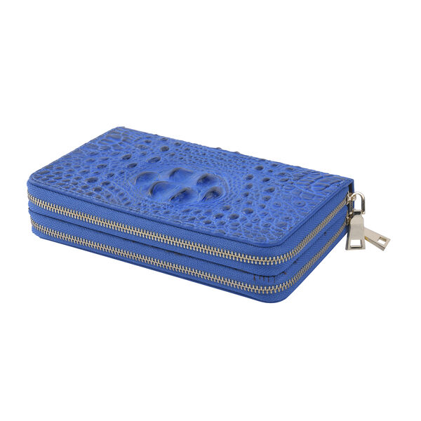 Clutch aus 100% echtem Leder mit Kroko-Pr&auml;gung, Gr&ouml;&szlig;e 20x5x12 cm, Kobaltblau image number 3