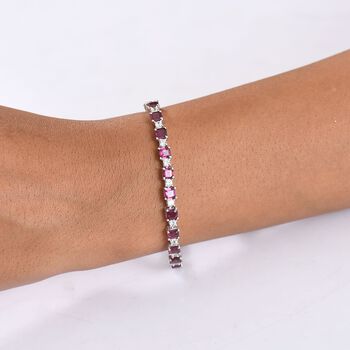 D'Joy Nat&uuml;rlicher Rhodolith Granat, Wei&szlig;er Zirkon Armband ca. 20 cm 925 Silber rhodiniert ca. 9.00 ct