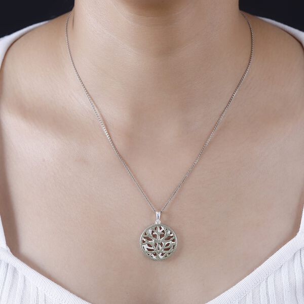 Lebensbaum-Anhänger mit grünen Diamantakzenten image number 2