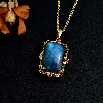 AAA Labradorit und Rhodolith Granat Anh&auml;nger mit 50cm Kette - 15,62 ct.