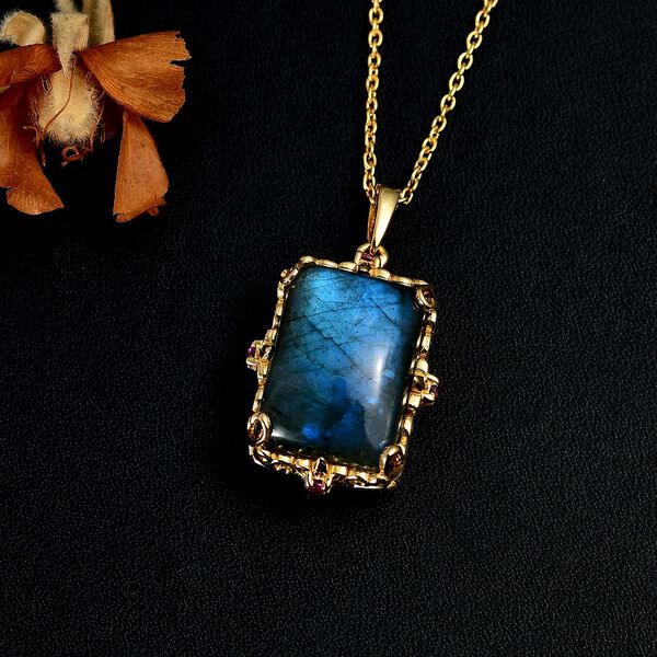 AAA Labradorit und Rhodolith Granat Anh&auml;nger mit 50cm Kette - 15,62 ct. image number 3