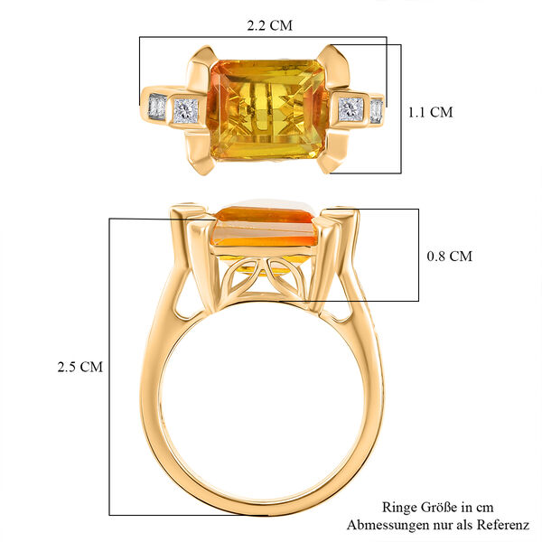 Feuerrahmen-Design - D'Joy Sphaleros Quarz, Wei&szlig;er Zirkon Ring. 925 Silber 750 Gelb Vergoldet (Gr&ouml;&szlig;e 18.00) ca. 4.20 ct image number 7