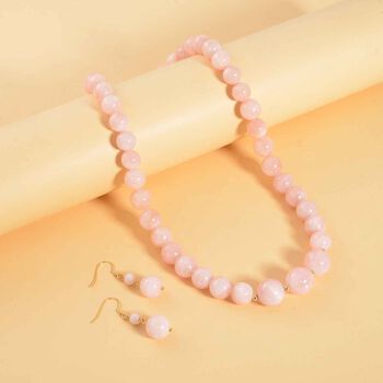 Rosa Morganit Perlen 50cm Halskette und Ohrringe- 466,65 ct.