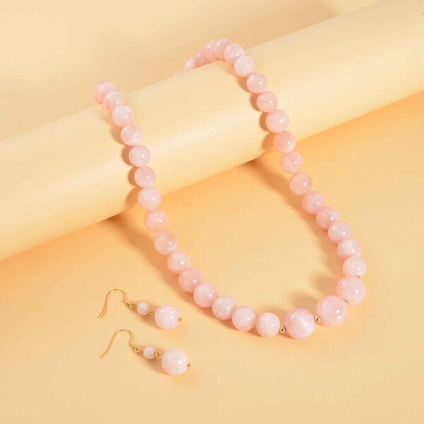 Rosa Morganit Perlen 50cm Halskette und Ohrringe- 466,65 ct. image number 2