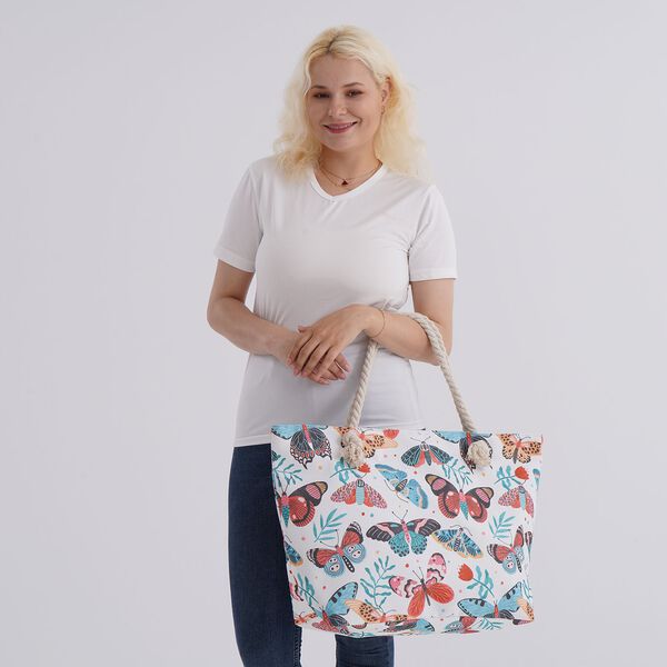 Handbemalte Tasche mit verstellbarem Kordelriemen, 50x17x38cm, Schmetterlingsmuster image number 2