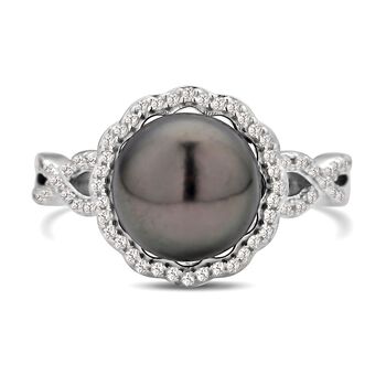 Tahiti Perle und wei&szlig;er Zirkon-Ring