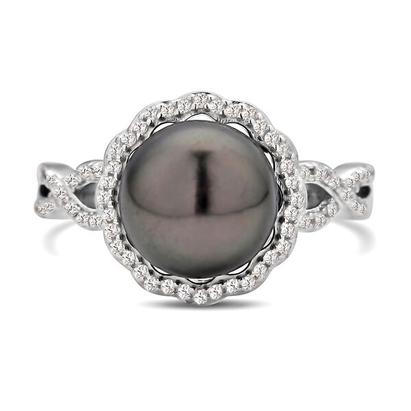 Tahiti Perle und wei&szlig;er Zirkon-Ring