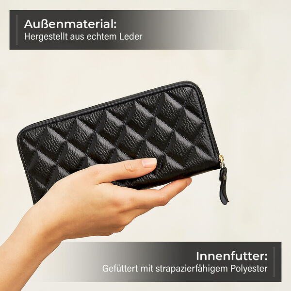 Brieftasche aus echtem Leder mit RFID-Schutz in Stepp-Optik, 19x2,5x9,5cm, Schwarz image number 2