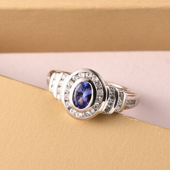 AAA Tansanit und Zirkon-Ring, 925 Silber platiniert  ca. 1,18 ct