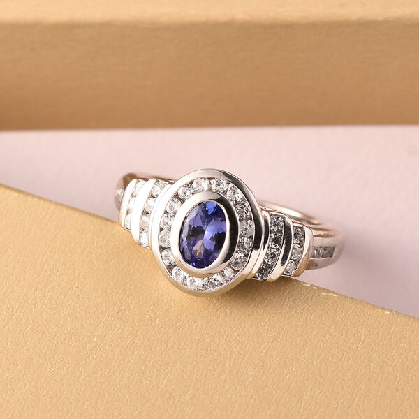 AAA Tansanit und Zirkon-Ring, 925 Silber platiniert  ca. 1,18 ct image number 2