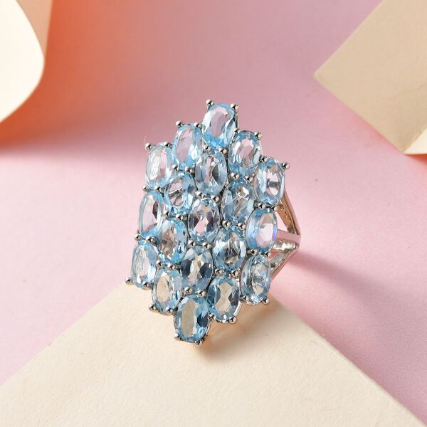 Himmelblauer Topas-Ring in platiniertem Silber - 7,40 ct. image number 1